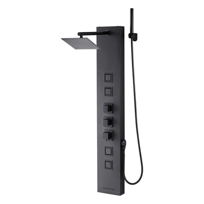 Shower Panel Tower System with Rainfall Shower Head, 49 in Brushed Stainless Steel Shower Column, 4-Function Faucet, Wall-Mount Rain Massage System, with 4 Body Jets, Handheld, and Tub Spout