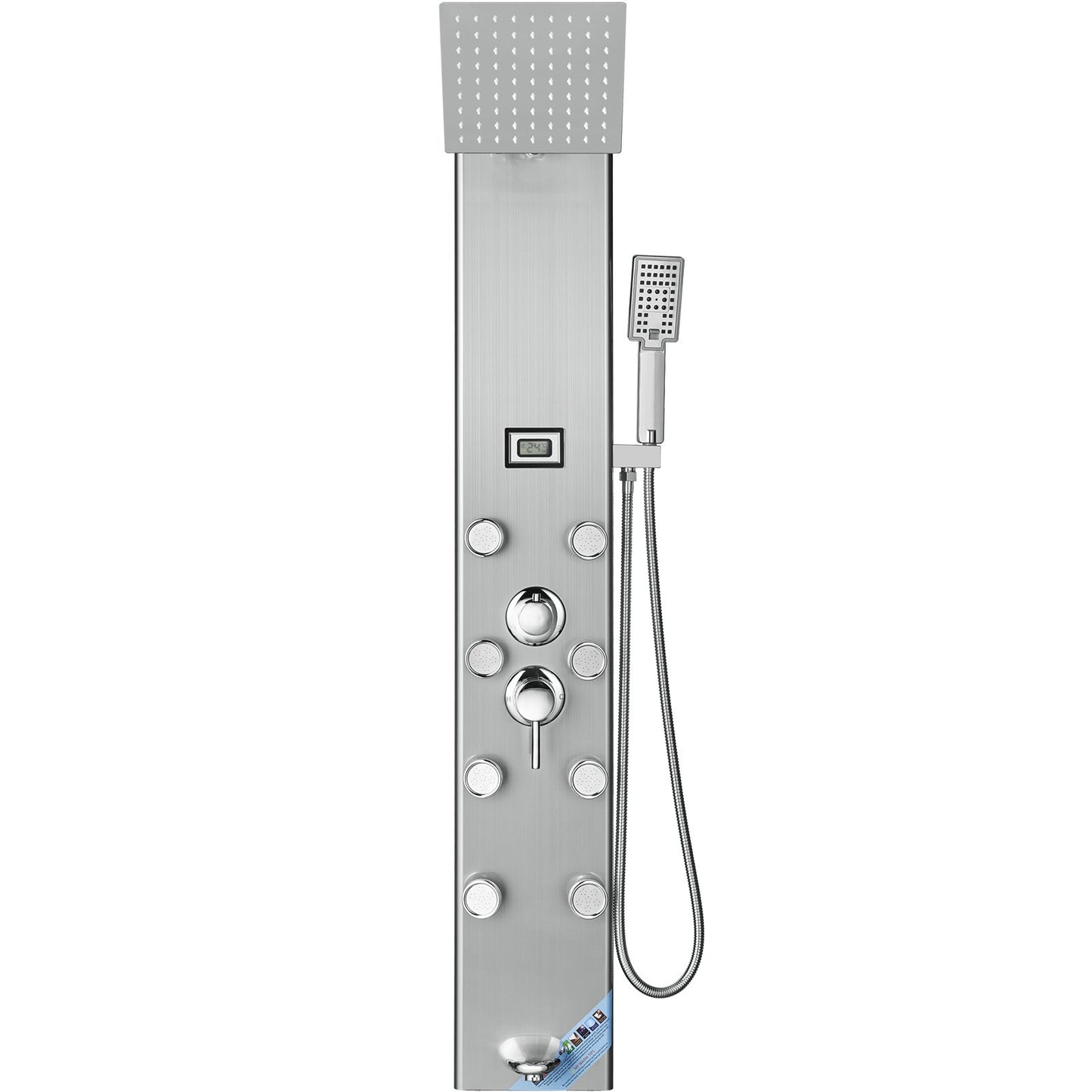 Shower Panel System, 6 Shower Modes, Digital Display Shower Panel Tower, Rainfall, 8 Massage Jets, Tub Spout, 3-Setting Handheld Shower Head 59" Hose, Stainless Steel Wall-Mounted Shower Set