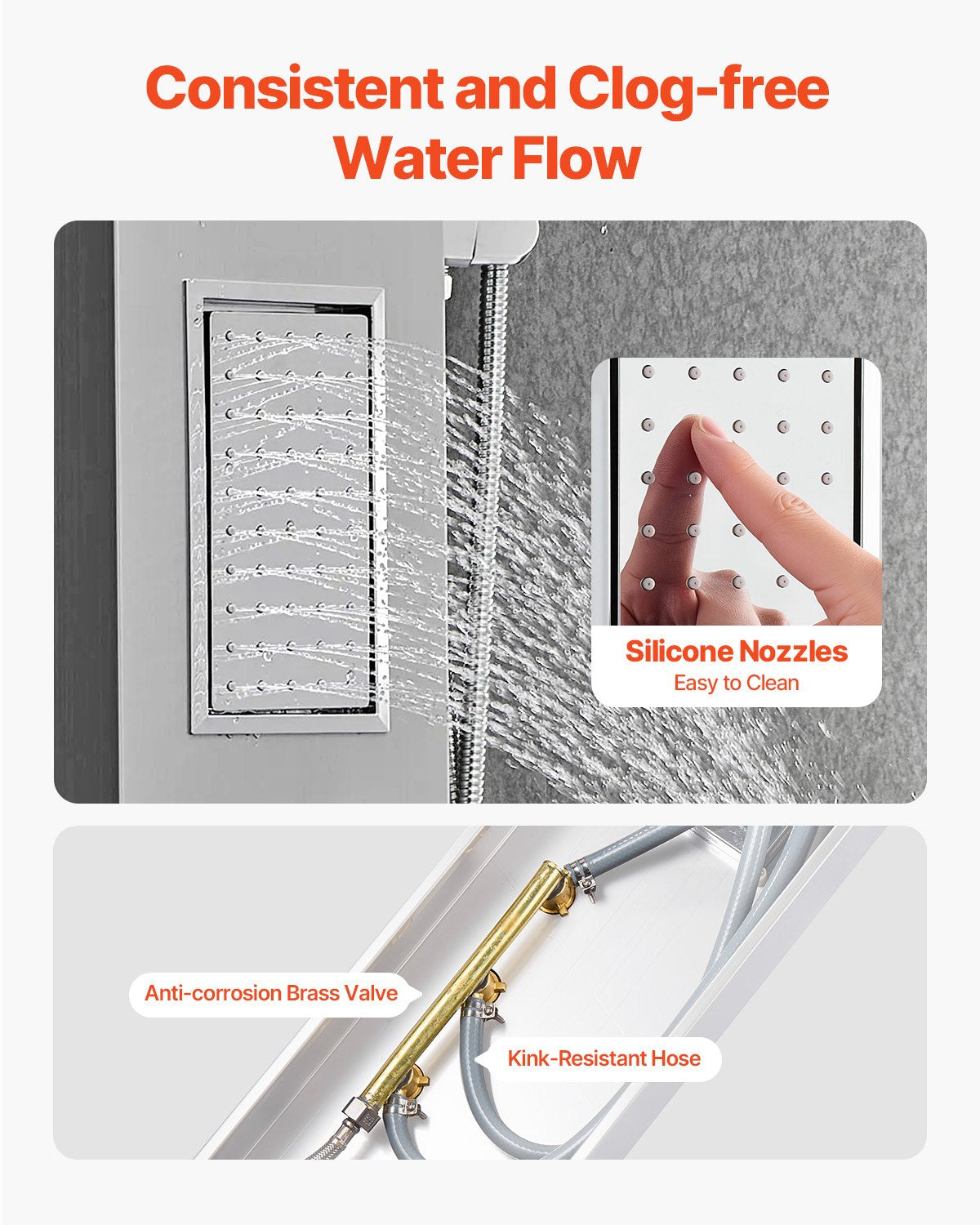 Shower Panel Tower System with Rainfall Shower Head, 53 in Brushed Stainless Steel Shower Column, 3-Function Faucet, High Pressure Wall-Mount Rain Massage System, with Large Body Jet, Handheld