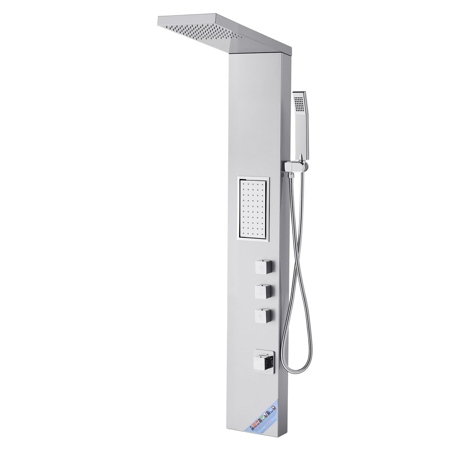 Shower Panel Tower System with Rainfall Shower Head, 53 in Brushed Stainless Steel Shower Column, 3-Function Faucet, High Pressure Wall-Mount Rain Massage System, with Large Body Jet, Handheld