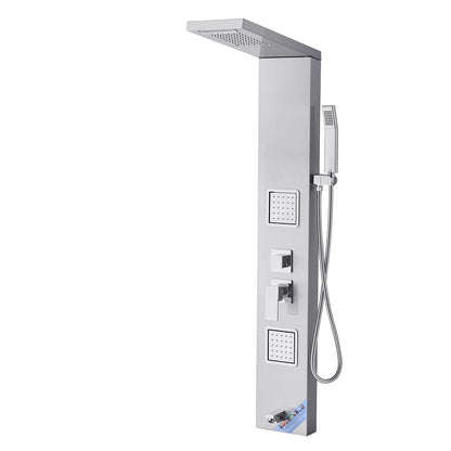 Duschpaneel-Turmsystem mit Regenduschkopf, 135 cm hohe Duschsäule aus gebürstetem Edelstahl, 5-Funktions-Armatur, wandmontiertes Regenmassagesystem mit 2 Körperdüsen, Handbrause und Wanneneinlauf