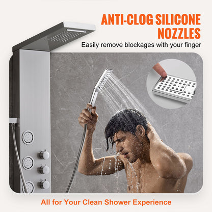 Shower Panel System, 4 Shower Modes Shower Panel Tower, Rainfall, Waterfall, 5 Full Body Massage Jets and 3-Setting Handheld Shower Head with 59" Hose, Stainless Steel Wall-Mounted Shower Set