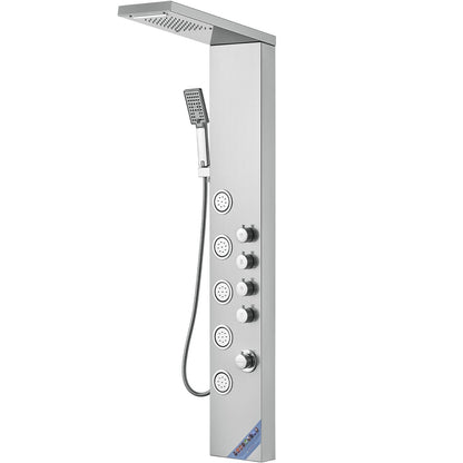 Shower Panel System, 4 Shower Modes Shower Panel Tower, Rainfall, Waterfall, 5 Full Body Massage Jets and 3-Setting Handheld Shower Head with 59" Hose, Stainless Steel Wall-Mounted Shower Set