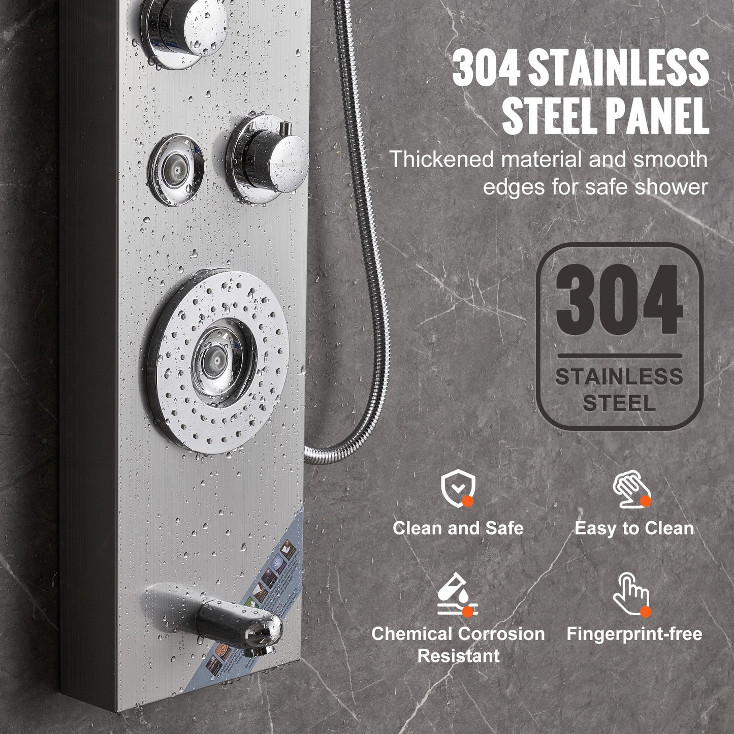 Shower Panel System, 6 Shower Modes, LED & Display Shower Panel Tower, Rainfall, Waterfall, 4 Body Massage Jets, Tub Spout, Handheld Shower Head 59" Hose, Stainless Steel Wall-Mounted Shower Set