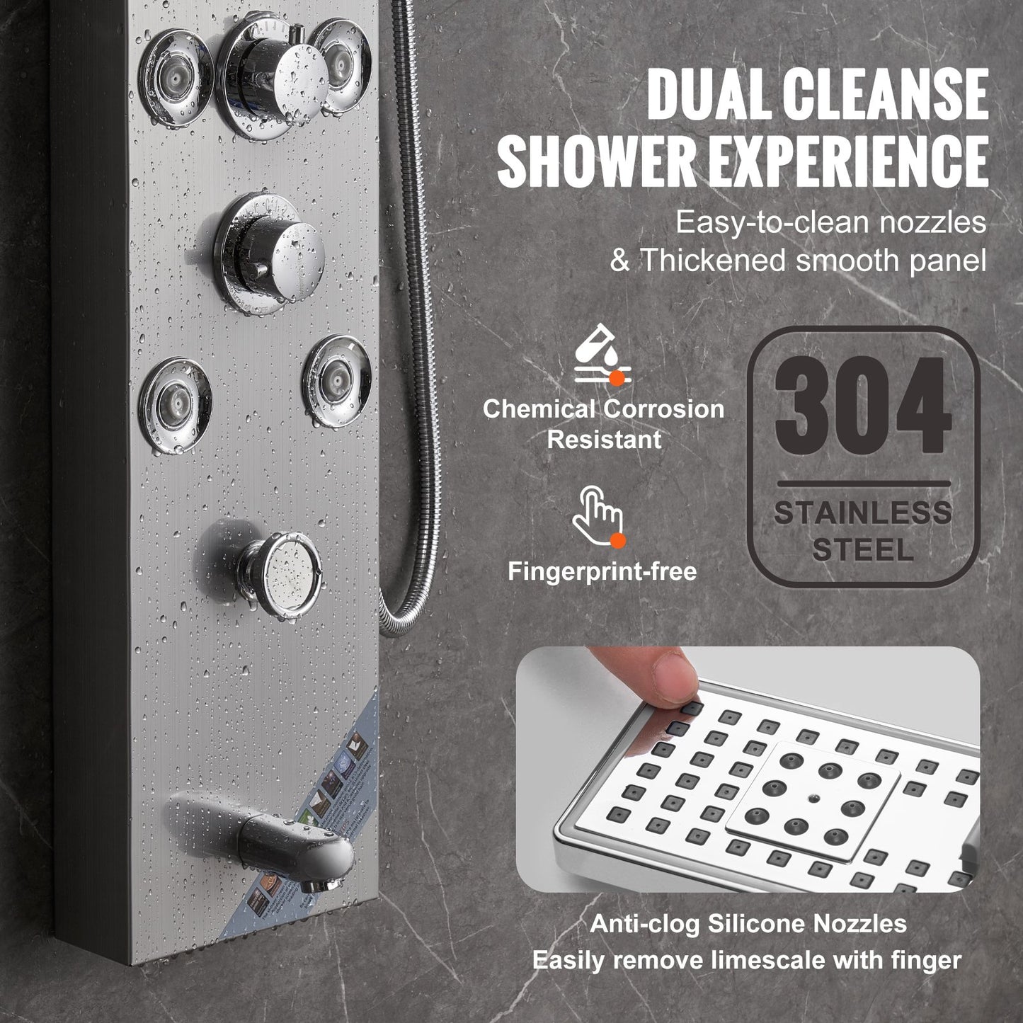 Shower Panel System, 6 Shower Modes, LED & Screen Hydroelectricity Shower Panel Tower, Rainfall, Waterfall, 8 Massage Jets, Tub Spout, Handheld Shower, Stainless Steel Wall-Mounted Shower Set