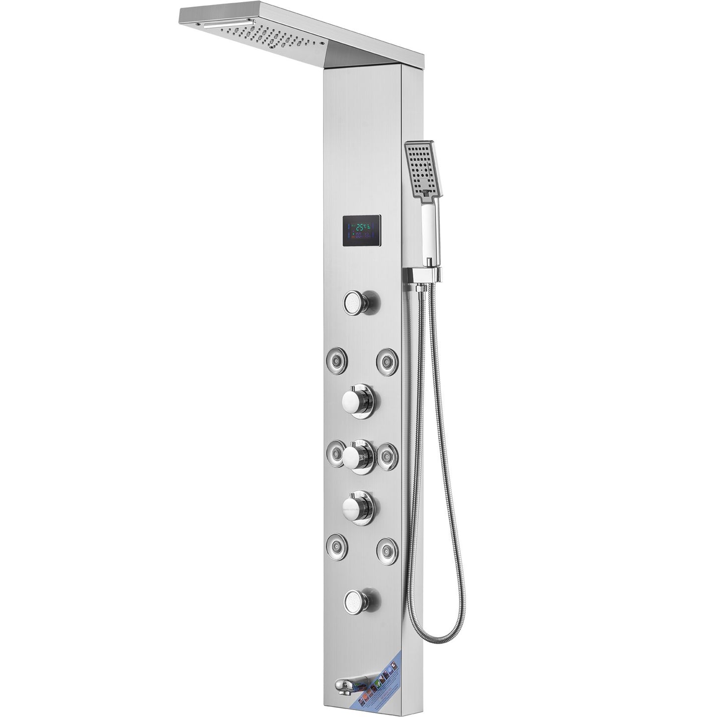 Shower Panel System, 6 Shower Modes, LED & Screen Hydroelectricity Shower Panel Tower, Rainfall, Waterfall, 8 Massage Jets, Tub Spout, Handheld Shower, Stainless Steel Wall-Mounted Shower Set