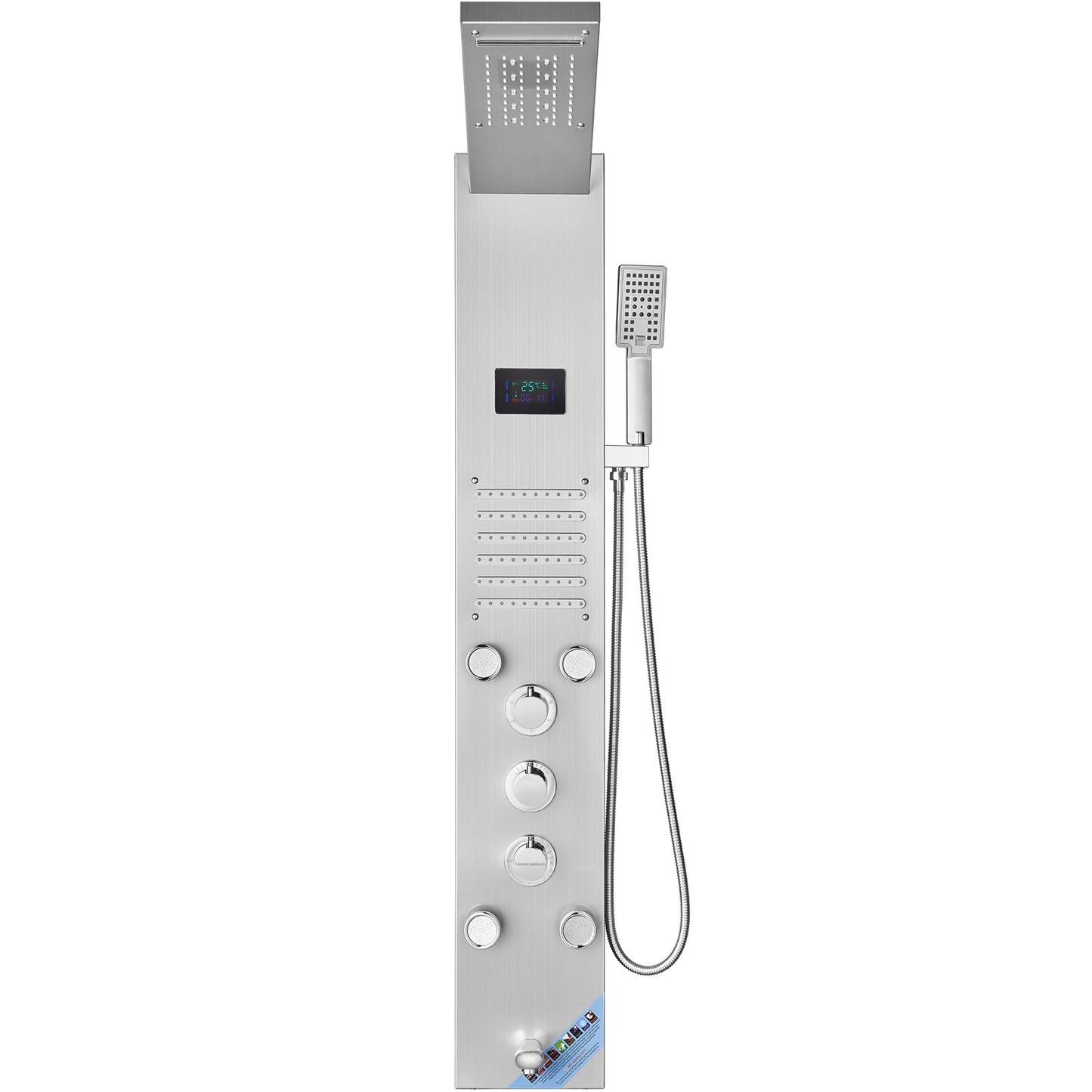 Shower Panel System, 6 Shower Modes, LED & Screen Hydroelectricity Shower Panel Tower, Rainfall, Waterfall, 5 Massage Jets, Tub Spout, Handheld Shower, Stainless Steel Wall-Mounted Shower Set