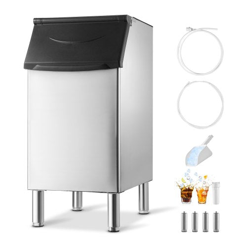 Commercial Ice Maker Storage Bin, 136 KG Capacity Ice-Bin, Stainless Steel Commercial Ice Storage Bin with Adjustable Anti-slip Rubber Feet, Suitable for Restaurant Hotel and Beverage Shops