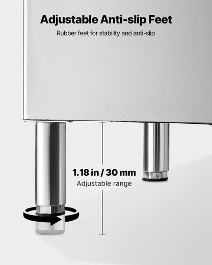 Gewerblicher Eisbehälter für Eismaschinen, 136 kg Fassungsvermögen, Edelstahl, mit verstellbaren, rutschfesten Gummifüßen, geeignet für Restaurants, Hotels und Getränkegeschäfte