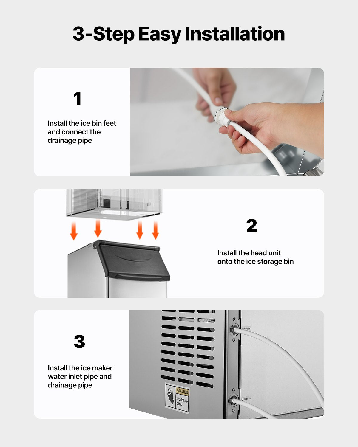 Gewerblicher Eisbehälter für Eismaschinen, 136 kg Fassungsvermögen, Edelstahl, mit verstellbaren, rutschfesten Gummifüßen, geeignet für Restaurants, Hotels und Getränkegeschäfte