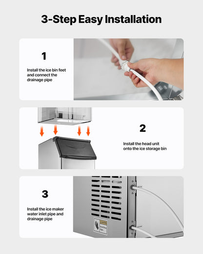 Gewerblicher Eisbehälter für Eismaschinen, 136 kg Fassungsvermögen, Edelstahl, mit verstellbaren, rutschfesten Gummifüßen, geeignet für Restaurants, Hotels und Getränkegeschäfte