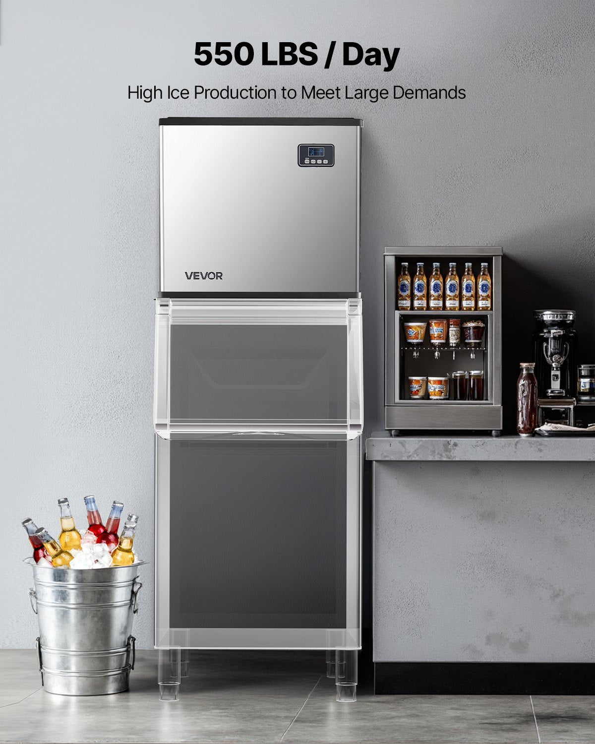 Commercial Ice Maker Machine - Head, 249.5 kg/Day Stainless Steel Ice Machine with Self-Cleaning, Scheduled Ice-Making, Adjustable Thickness, Ideal for Restaurant Bar Cafe Hotel - Head Only