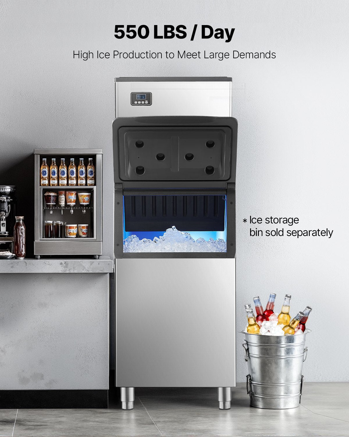 Commercial Ice Maker Machine - Head, 249.5 kg/Day Stainless Steel Ice Machine with Self-Cleaning, Scheduled Ice-Making, Adjustable Thickness, Ideal for Restaurant Bar Cafe Hotel - Head Only
