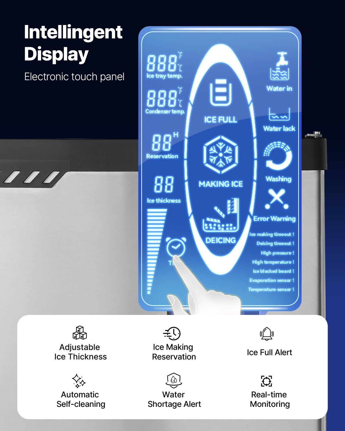 Gewerbliche Eismaschine – Prozessor, 136 kg/Tag, Edelstahl, mit programmierter Eisproduktion, Selbstreinigung, einstellbarer Eisdicke, ideal für Restaurants, Bars, Cafés und Hotels – nur Prozessor