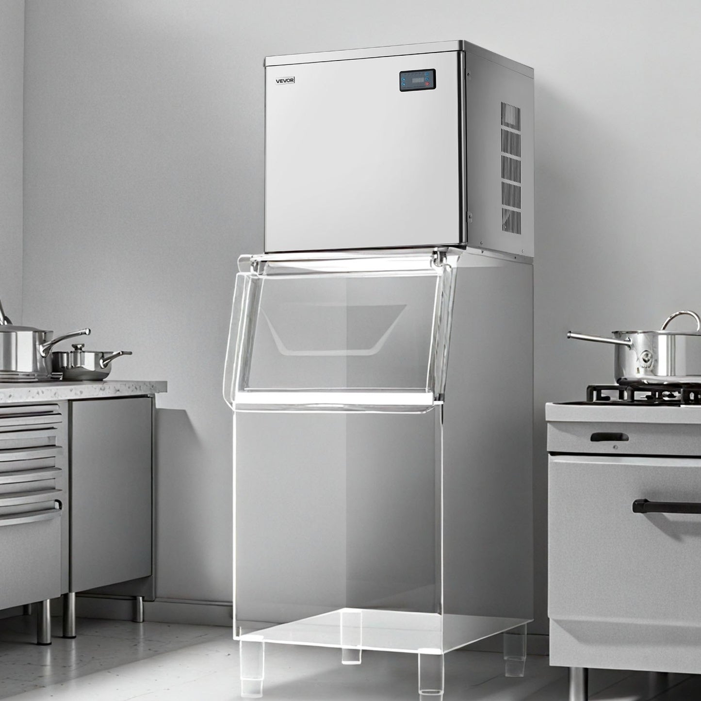 Gewerbliche Eismaschine – Prozessorkopf, 204 kg/Tag, Edelstahl-Eismaschine mit programmierter Eisproduktion, Selbstreinigung, einstellbarer Eisdicke, ideal für Restaurants, Bars, Cafés und Hotels – nur Prozessorkopf