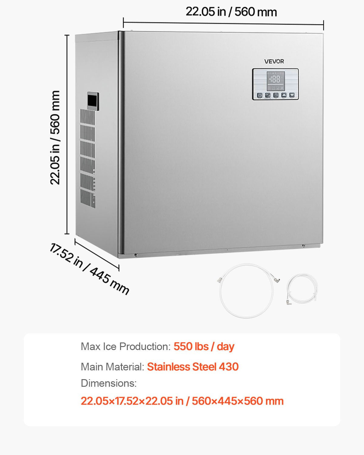 Gewerbliche Eismaschine – Eismaschine (nur Gehäuse), 250 kg/Tag, Edelstahl, mit programmierter Eisproduktion, Selbstreinigung, einstellbarer Eisdicke, ideal für Restaurants, Bars, Cafés und Hotels.