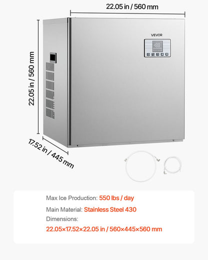 Gewerbliche Eismaschine – Eismaschine (nur Gehäuse), 250 kg/Tag, Edelstahl, mit programmierter Eisproduktion, Selbstreinigung, einstellbarer Eisdicke, ideal für Restaurants, Bars, Cafés und Hotels.