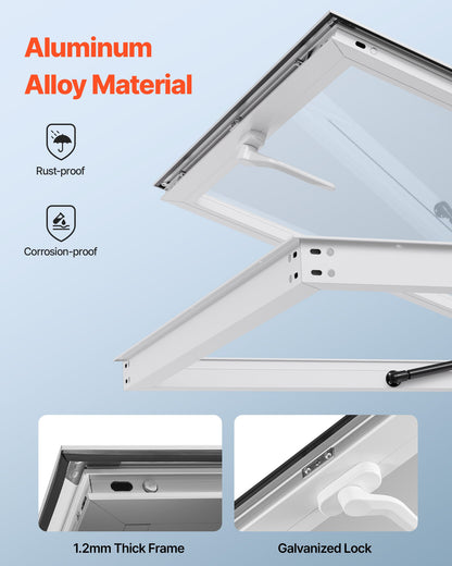 Verkaufsfenster 92x92 cm, Servicefenster mit Aluminiumlegierungsrahmen für Imbisswagen, bis zu 85 Grad schwenkbares Standfenster mit Markisentür und Zughaken, regendicht für Verkaufsanhänger