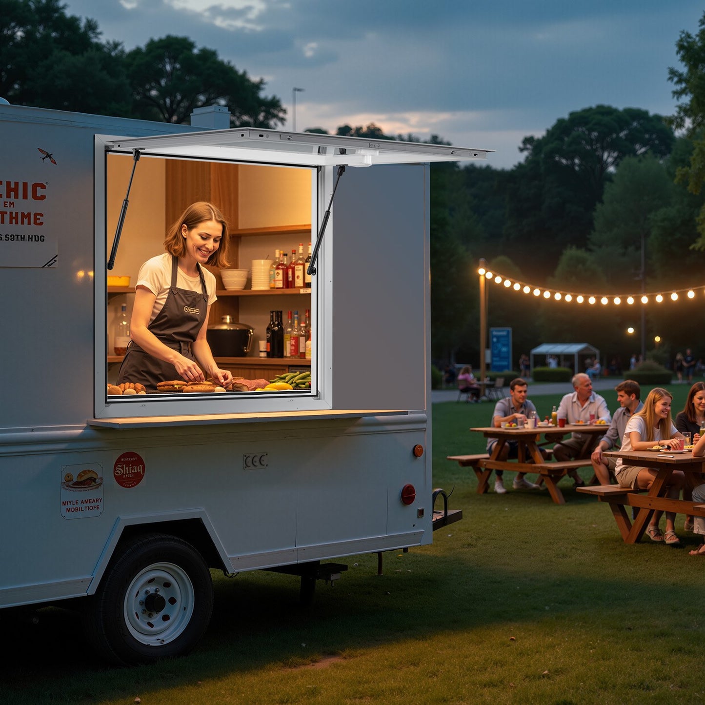 Verkaufsfenster 92x92 cm, Servicefenster mit Aluminiumlegierungsrahmen für Imbisswagen, bis zu 85 Grad schwenkbares Standfenster mit Markisentür und Zughaken, regendicht für Verkaufsanhänger
