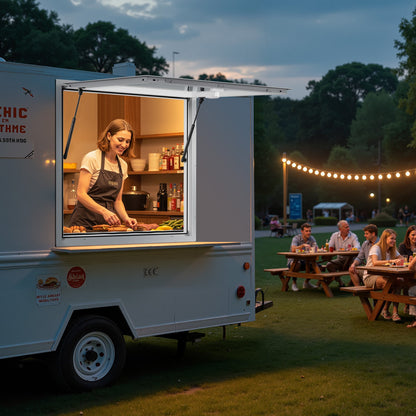 Verkaufsfenster 92x92 cm, Servicefenster mit Aluminiumlegierungsrahmen für Imbisswagen, bis zu 85 Grad schwenkbares Standfenster mit Markisentür und Zughaken, regendicht für Verkaufsanhänger