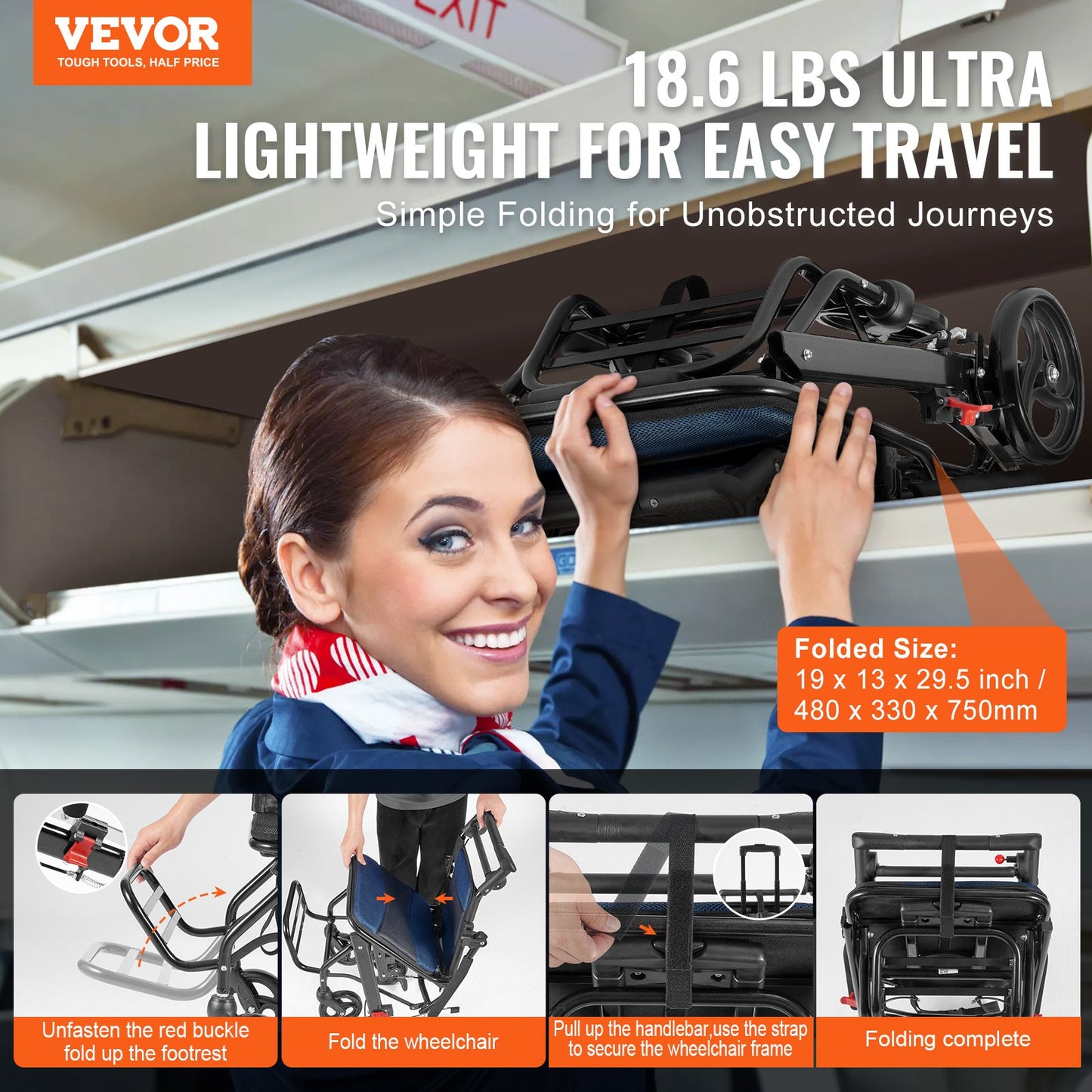 Rollstuhl aus Aluminiumlegierung, Transportstuhl, faltbar, 40 cm Sitzbreite, 99,8 kg