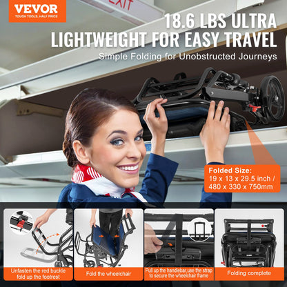 Rollstuhl aus Aluminiumlegierung, Transportstuhl, faltbar, 40 cm Sitzbreite, 99,8 kg