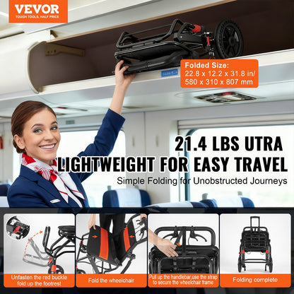 Rollstuhl aus Aluminiumlegierung, Transportstuhl, faltbar, Sitzbreite 45,7 cm, Gewicht: 99,8 kg