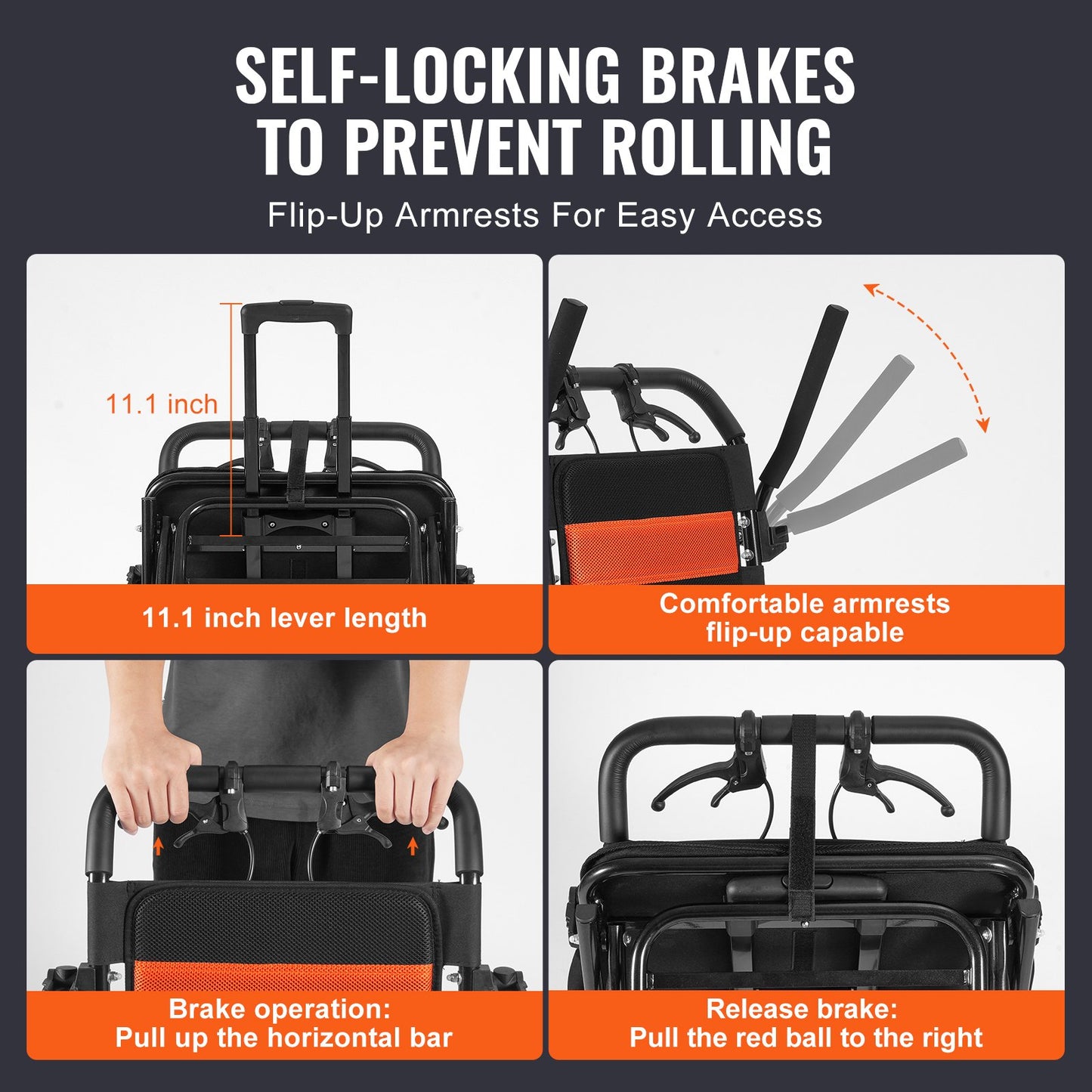 Rollstuhl aus Aluminiumlegierung, Transportstuhl, faltbar, Sitzbreite 45,7 cm, Gewicht: 99,8 kg
