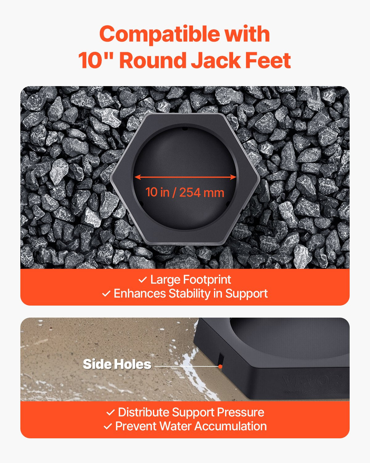 RV Leveling Pads, 4-Pack Rubber Trailer Jack Pads, Each with 5000 lbs Capacity, Jack Stabilizer Padding with Large Surface Area, Ideal for 10" Round Feet, 5th Wheels Class A/C Motorhomes Camper