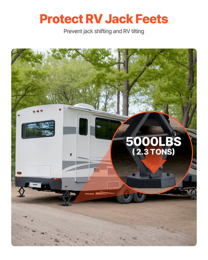 RV Leveling Pads, 4-Pack Rubber Trailer Jack Pads, Each with 5000 lbs Capacity, Standard Jack Stabilizer Pad with Large Surface Area, Ideal for Scissor Jack Feet 5th Wheels Class A/C Motorhomes