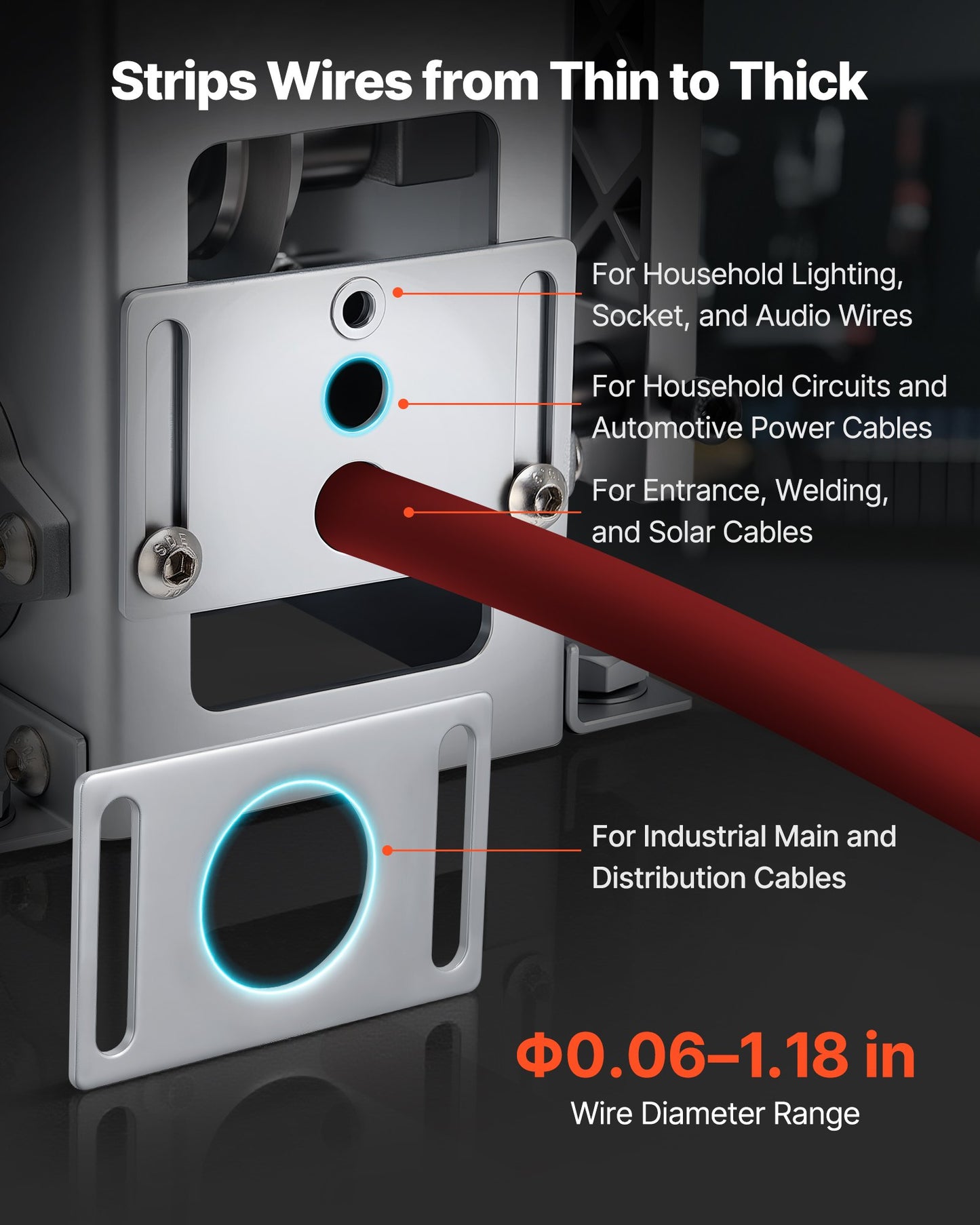 Manual Wire Stripper Machine, 1.5-30 mm, Copper Cable Stripper Tool, Hand Crank or Drill Powered Modes, Heavy-Duty Q235 Frame Wire Stripping Machine, Easy to Use, for Scrap Copper Recycling