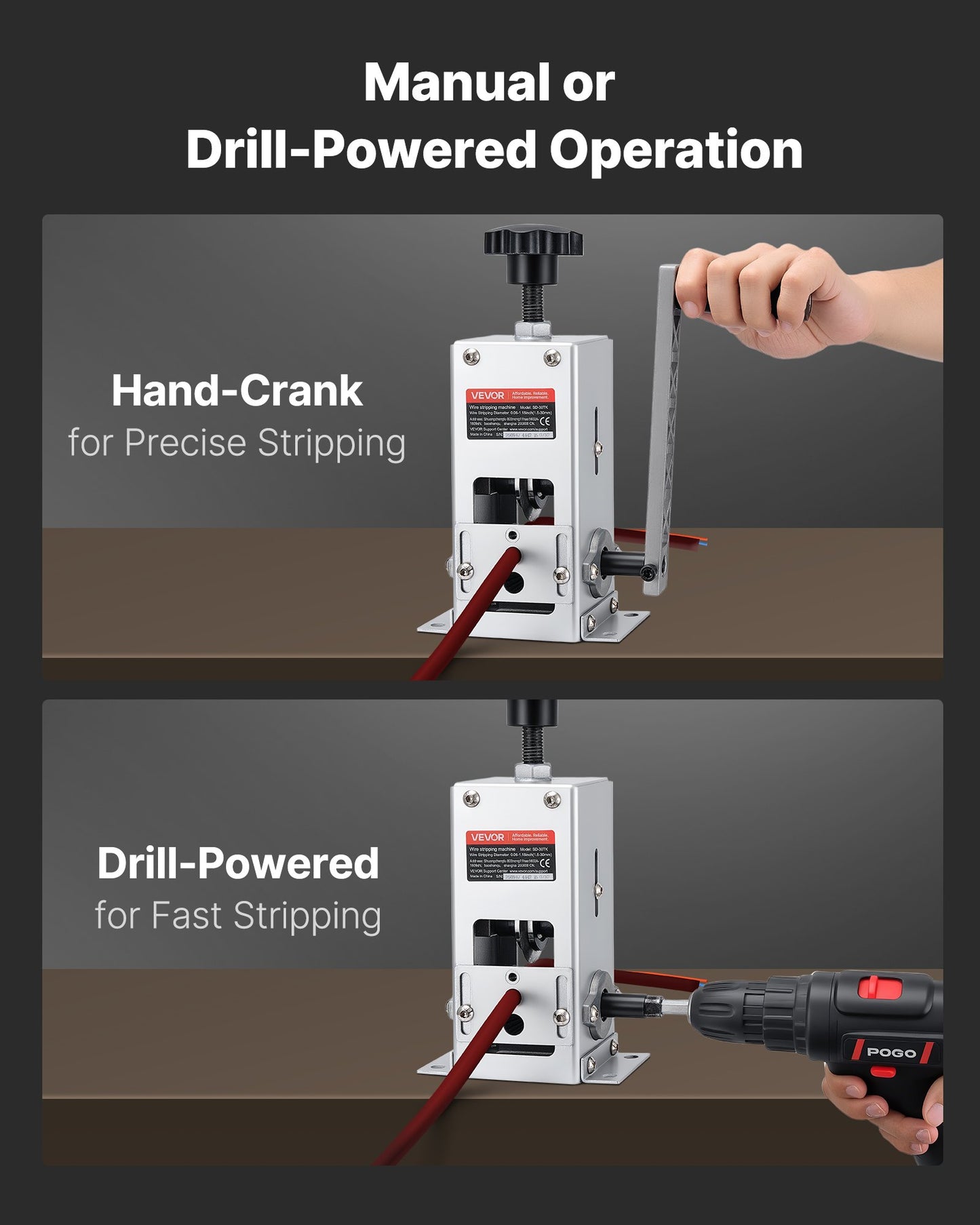 Manual Wire Stripper Machine, 1.5-30 mm, Copper Cable Stripper Tool, Hand Crank or Drill Powered Modes, Heavy-Duty Q235 Frame Wire Stripping Machine, Easy to Use, for Scrap Copper Recycling