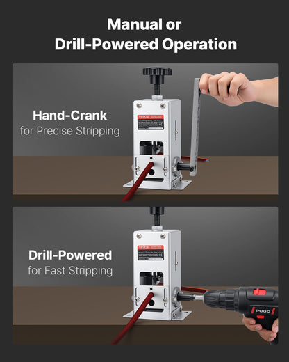 Manual Wire Stripper Machine, 1.5-30 mm, Copper Cable Stripper Tool, Hand Crank or Drill Powered Modes, Heavy-Duty Q235 Frame Wire Stripping Machine, Easy to Use, for Scrap Copper Recycling