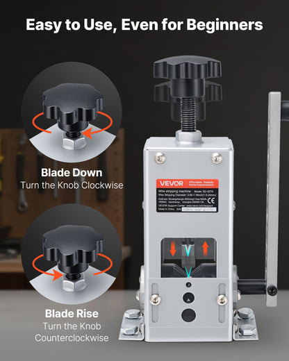 Manual Wire Stripper Machine, 1.5-30 mm, Copper Cable Stripper Tool, Hand Crank or Drill Powered Modes, Heavy-Duty Q235 Frame Wire Stripping Machine, Easy to Use, for Scrap Copper Recycling