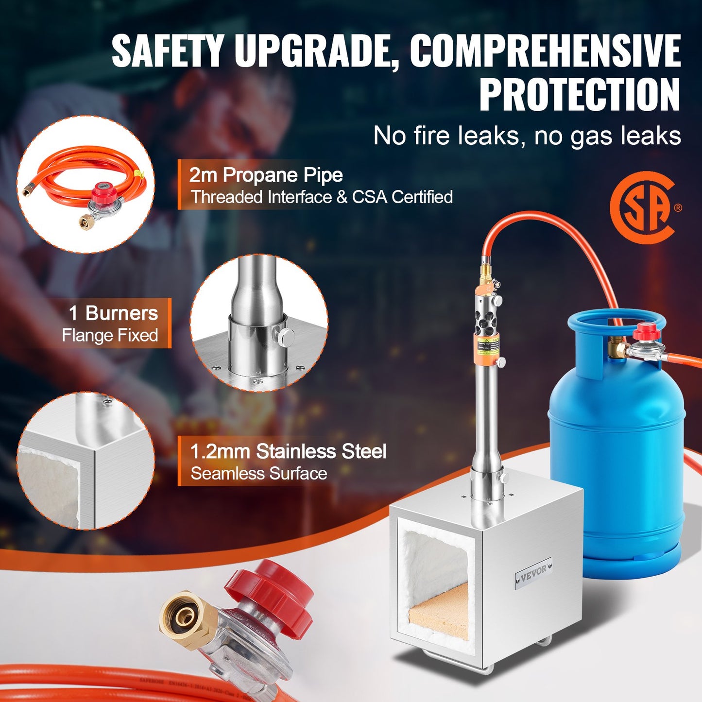 Tragbare Propangas-Esse, 1-flammige Hufschmiede-Esse, 2600℉ Werkzeug- und Messerherstellungs-Gasschmiede, quadratische Edelstahl-Gasschmiedewerkzeuge und -ausrüstung mit großem Fassungsvermögen für die Metallschmiedekunst