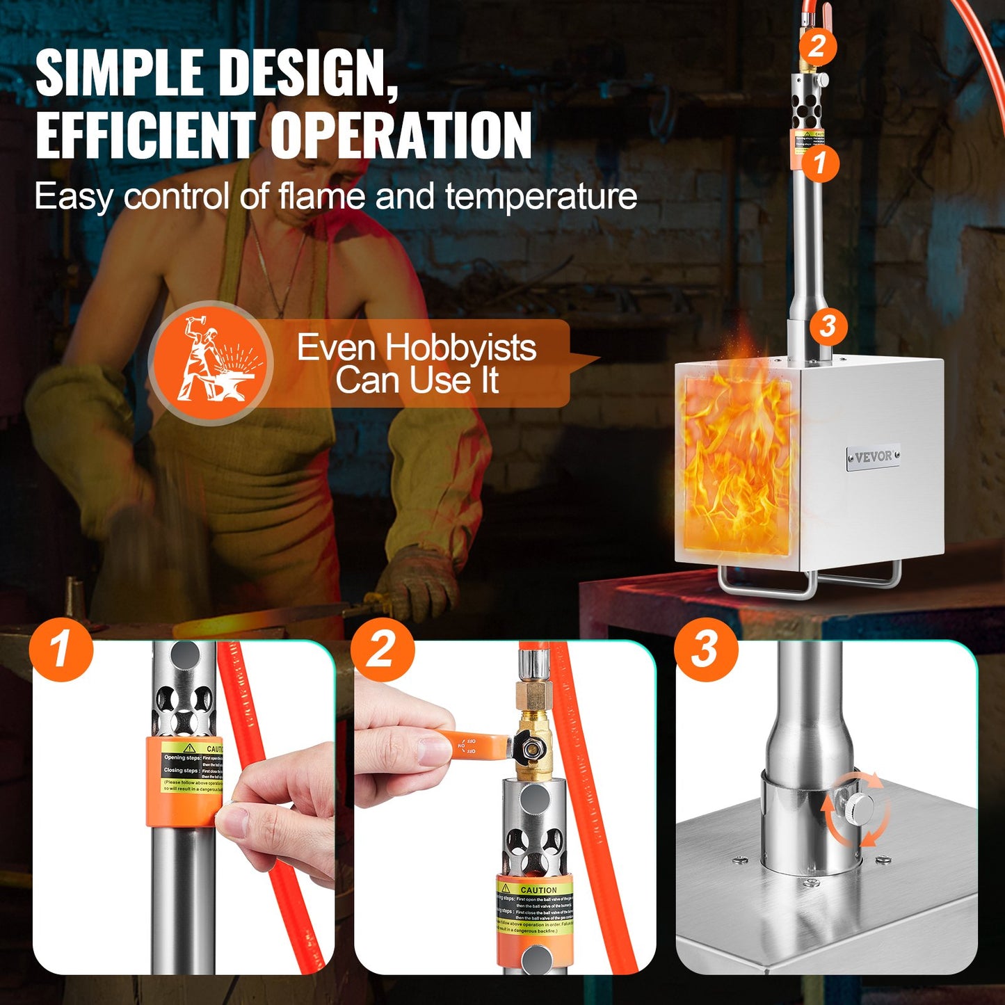 Tragbare Propangas-Esse, 1-flammige Hufschmiede-Esse, 2600℉ Werkzeug- und Messerherstellungs-Gasschmiede, quadratische Edelstahl-Gasschmiedewerkzeuge und -ausrüstung mit großem Fassungsvermögen für die Metallschmiedekunst