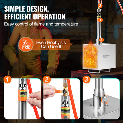 Tragbare Propangas-Esse, 1-flammige Hufschmiede-Esse, 2600℉ Werkzeug- und Messerherstellungs-Gasschmiede, quadratische Edelstahl-Gasschmiedewerkzeuge und -ausrüstung mit großem Fassungsvermögen für die Metallschmiedekunst