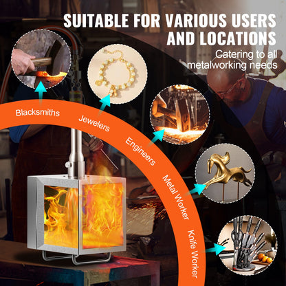 Tragbare Propangas-Esse, 1-flammige Hufschmiede-Esse, 2600℉ Werkzeug- und Messerherstellungs-Gasschmiede, quadratische Edelstahl-Gasschmiedewerkzeuge und -ausrüstung mit großem Fassungsvermögen für die Metallschmiedekunst