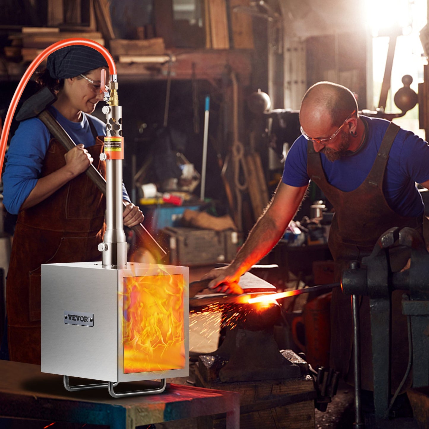 Tragbare Propangas-Esse, 1-flammige Hufschmiede-Esse, 2600℉ Werkzeug- und Messerherstellungs-Gasschmiede, quadratische Edelstahl-Gasschmiedewerkzeuge und -ausrüstung mit großem Fassungsvermögen für die Metallschmiedekunst