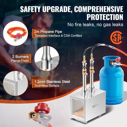 Tragbare Propangas-Esse, 2-flammige Hufschmiede-Esse, 2600℉ Werkzeug- und Messerschmiede-Gas-Esse, Großvolumige quadratische Edelstahl-Gas-Schmiedewerkzeuge und -ausrüstung für die Metallschmiedekunst
