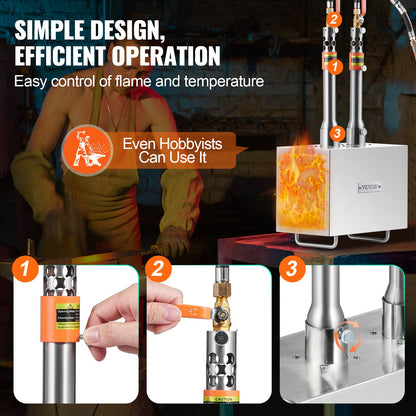 Tragbare Propangas-Esse, 2-flammige Hufschmiede-Esse, 2600℉ Werkzeug- und Messerschmiede-Gas-Esse, Großvolumige quadratische Edelstahl-Gas-Schmiedewerkzeuge und -ausrüstung für die Metallschmiedekunst