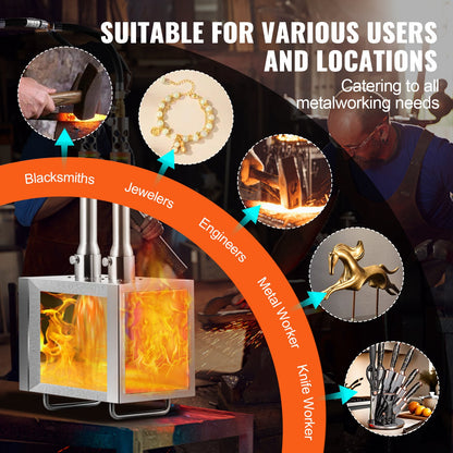 Tragbare Propangas-Esse, 2-flammige Hufschmiede-Esse, 2600℉ Werkzeug- und Messerschmiede-Gas-Esse, Großvolumige quadratische Edelstahl-Gas-Schmiedewerkzeuge und -ausrüstung für die Metallschmiedekunst