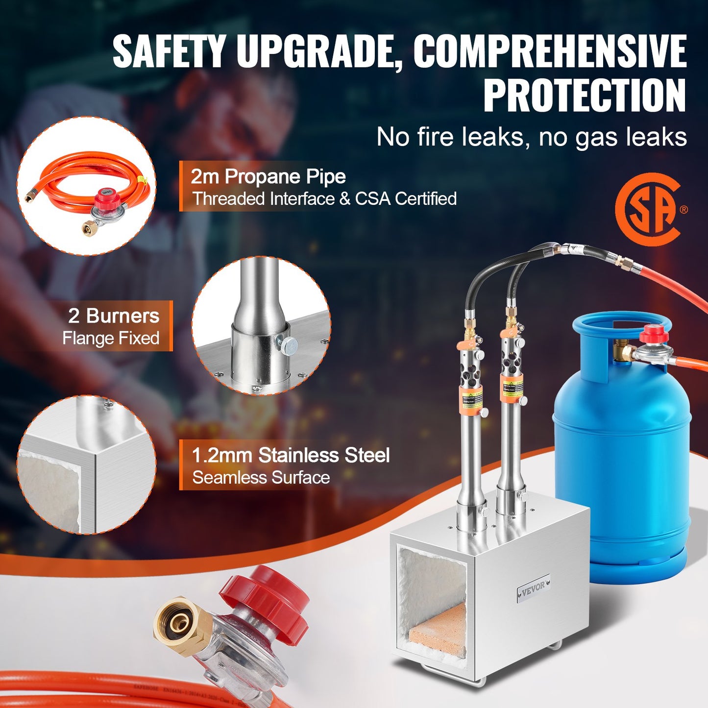 Tragbare Propangas-Esse, 2-flammige Hufschmiede-Esse, 2600℉ Werkzeug- und Messerschmiede-Gas-Esse, Großvolumige quadratische Edelstahl-Gas-Schmiedewerkzeuge und -ausrüstung für die Metallschmiedekunst