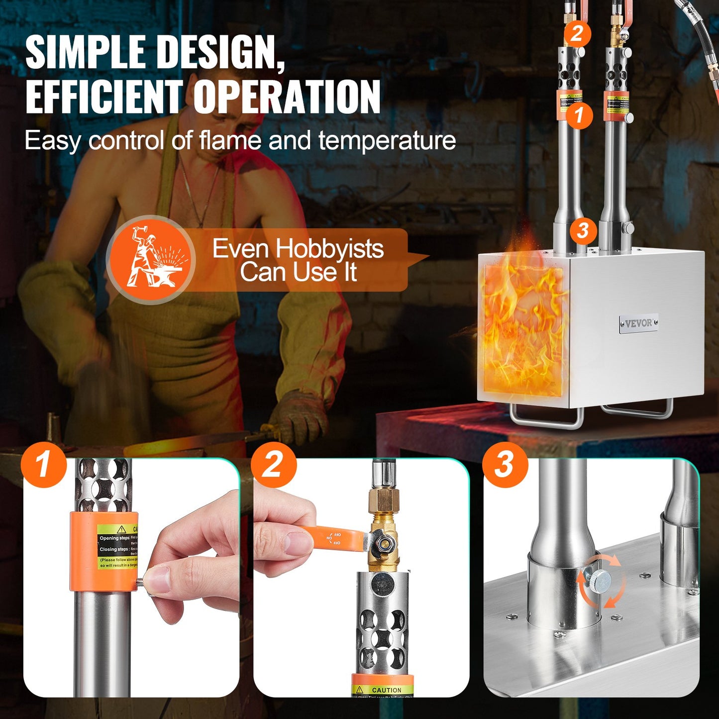 Tragbare Propangas-Esse, 2-flammige Hufschmiede-Esse, 2600℉ Werkzeug- und Messerschmiede-Gas-Esse, Großvolumige quadratische Edelstahl-Gas-Schmiedewerkzeuge und -ausrüstung für die Metallschmiedekunst