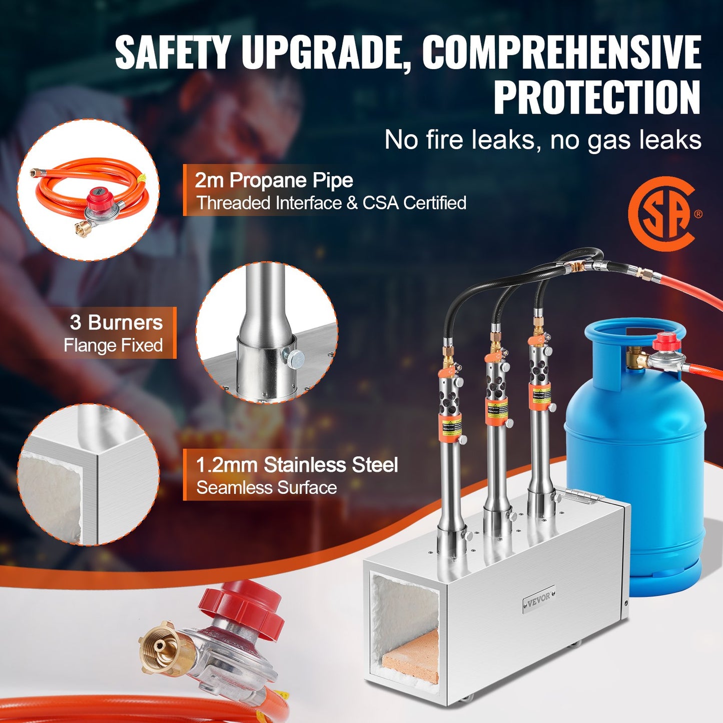 Portable Propane Forge, 3 Burner Farrier Forge, 2600℉ Tool and Knife Making Blacksmithing Gas Forge, Large Capacity Square Stainless Steel Gas Forging Tools and Equipment for Metal Forging