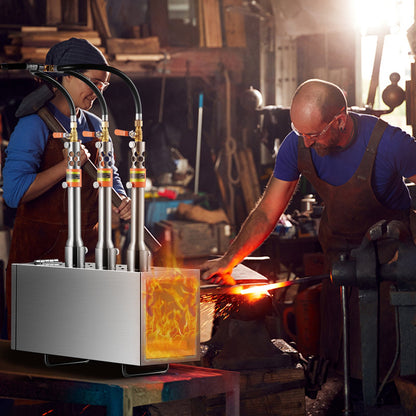 Portable Propane Forge, 3 Burner Farrier Forge, 2600℉ Tool and Knife Making Blacksmithing Gas Forge, Large Capacity Square Stainless Steel Gas Forging Tools and Equipment for Metal Forging