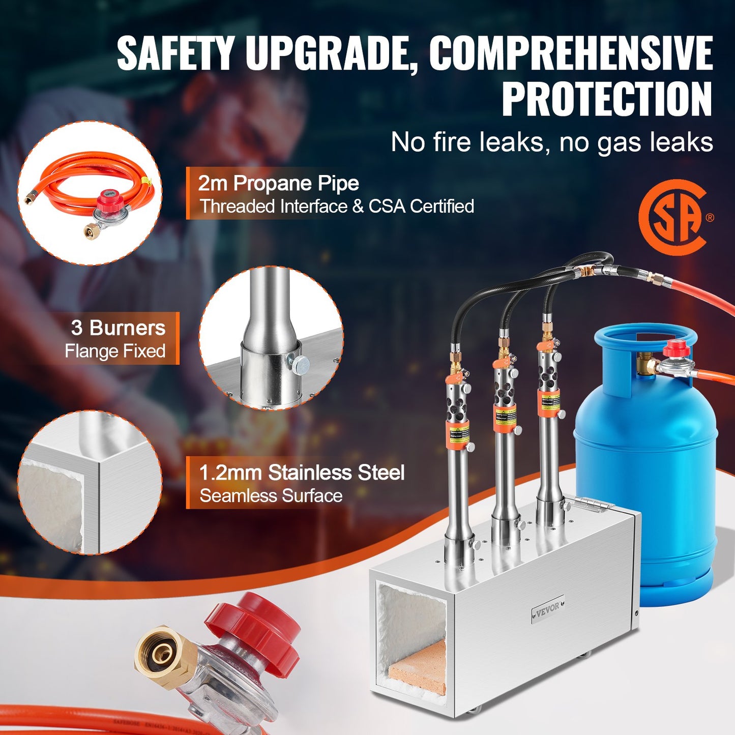 Portable Propane Forge, 3 Burner Farrier Forge, 2600℉ Tool and Knife Making Blacksmithing Gas Forge, Large Capacity Square Stainless Steel Gas Forging Tools and Equipment for Metal Forging