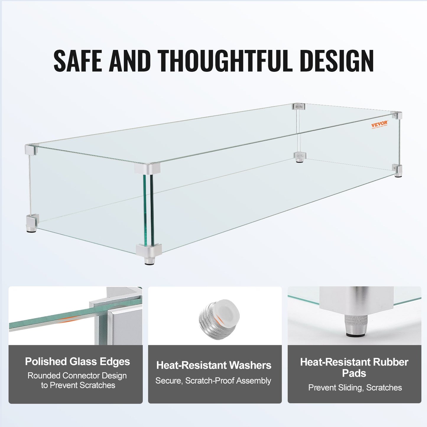 Windschutz für Feuerstelle, 96,5 x 26,7 x 15,2 cm (38 x 10,5 x 6 Zoll) großer, rechteckiger Glasschutz, 0,8 cm (0,3 Zoll) dicke Feuerplatte, Flammenschutz aus klarem Sicherheitsglas, stabiler Windschutz für Propangas, Gas und den Außenbereich