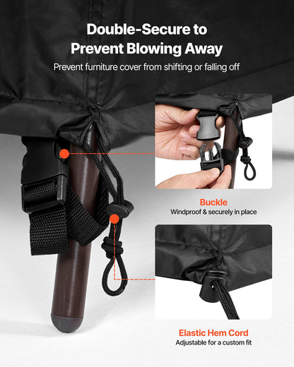 Patio Furniture Cover, 420D Heavy Duty Waterproof Outdoor Dining Table and Chairs Cover, Large Rectangular Patio Table Covers with Air Vent for All Weather, 279L x 213W x 71H cm, Black