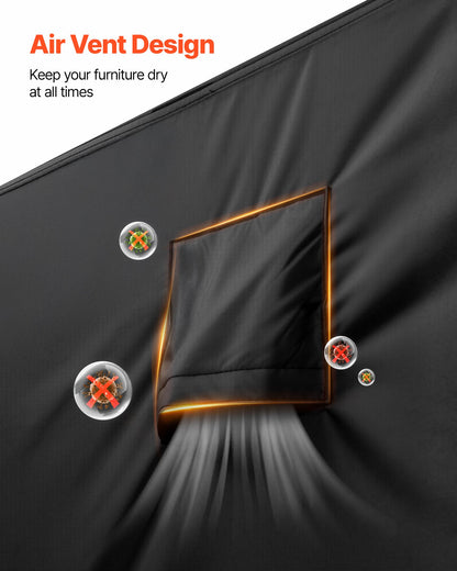 Patio Furniture Cover, 420D Heavy Duty Waterproof Outdoor Dining Table and Chairs Cover, Large Rectangular Patio Table Covers with Air Vent for All Weather, 279L x 213W x 71H cm, Black